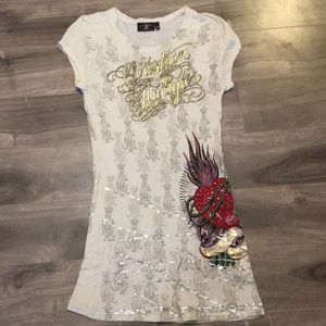 Christian Audigier Womens Medium long tunic tee shirt heartbreaker design